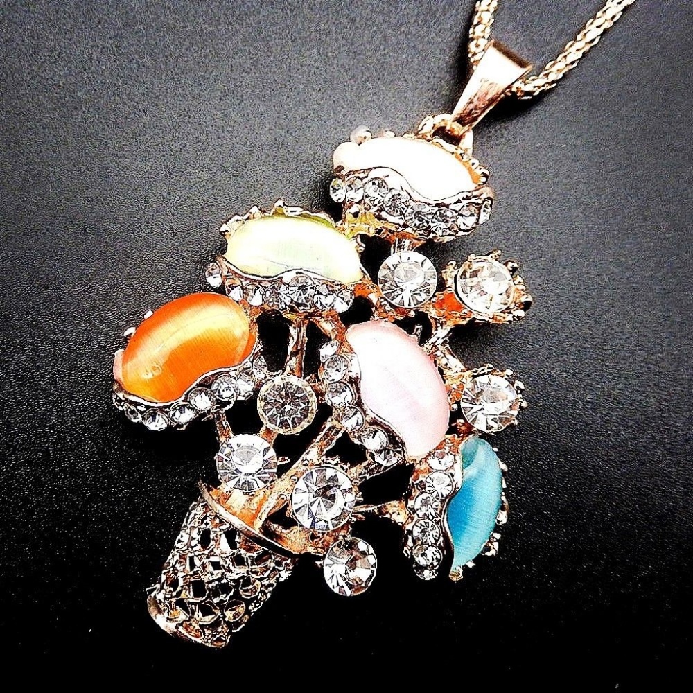 New‎ Flower Basket Crystal Opal Pendant Necklace